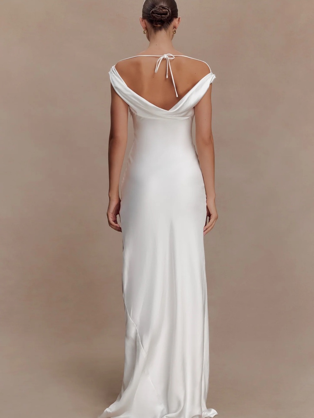 Elegant Off-Shoulder White Satin Evening Dress (Ashley - Meshki - Medium) - Picture 2 of 7